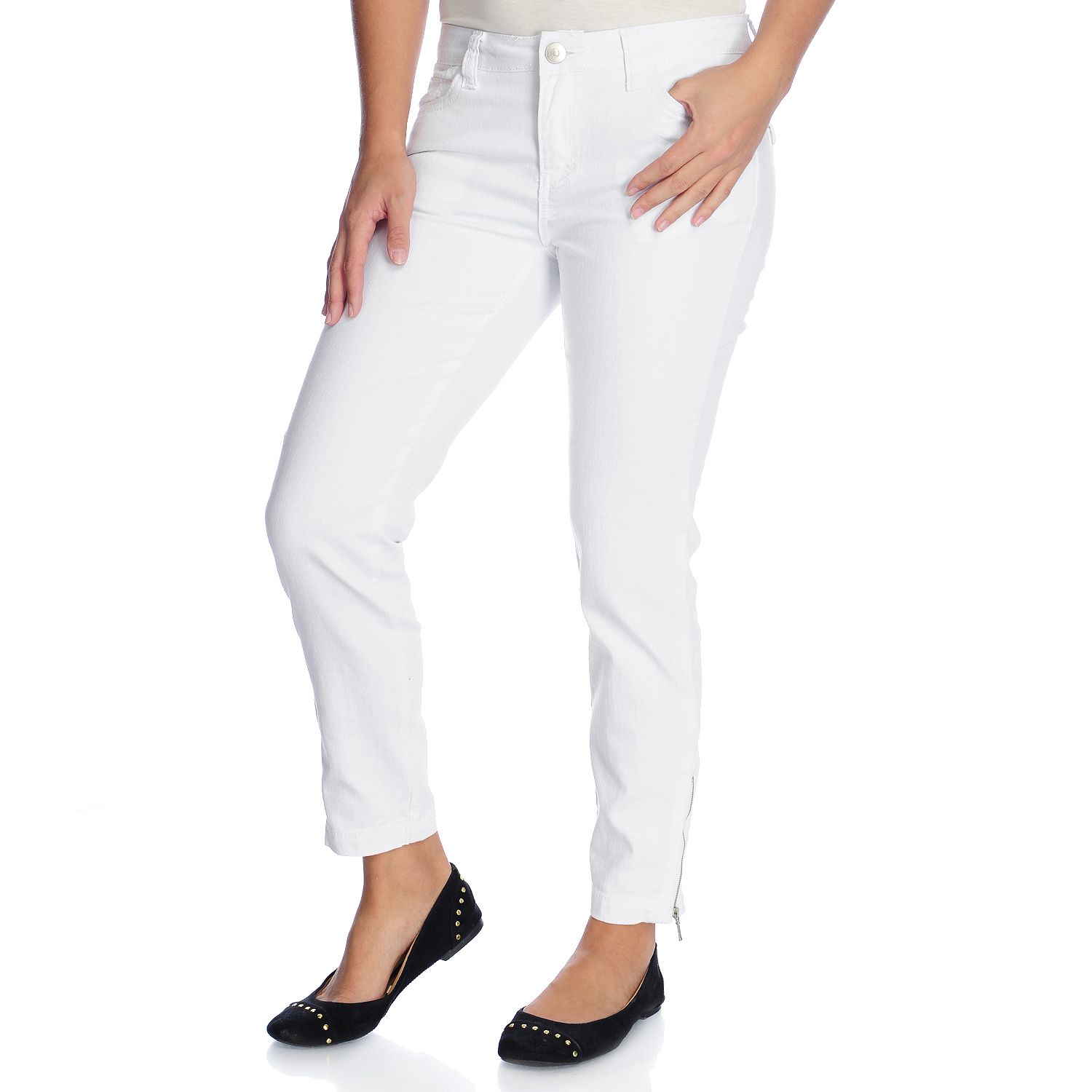 730-510- Kate & Mallory® Denim Five-Pocket Zippered Ankle Skinny Jeans