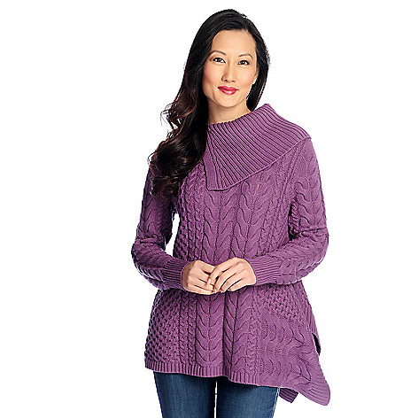 730-622- OSO Casuals® Mixed Stitch Knit Long Sleeve Asymmetrical Cowl Neck Sweater