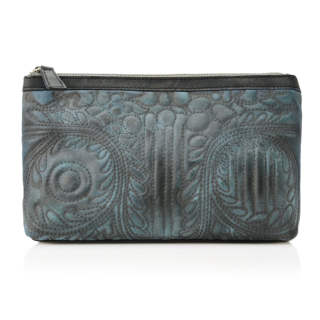 732-110- Firenze Bella "Nora" Leather Quilted Front Zip Top Clutch