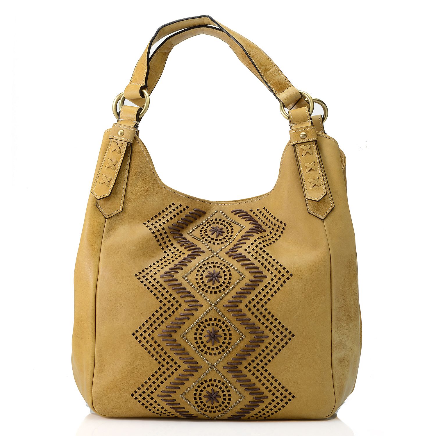 732-121- Firenze Bella "Kara" Leather Studded & Laser Cut Convertible Tote Bag