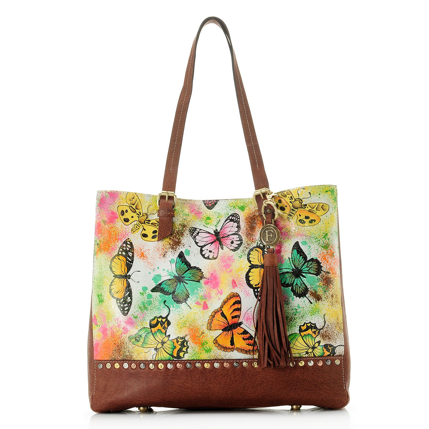 732-122- Firenze Bella "Amelia" Printed Leather Dual Compartment Tote Bag w/ Tassel
