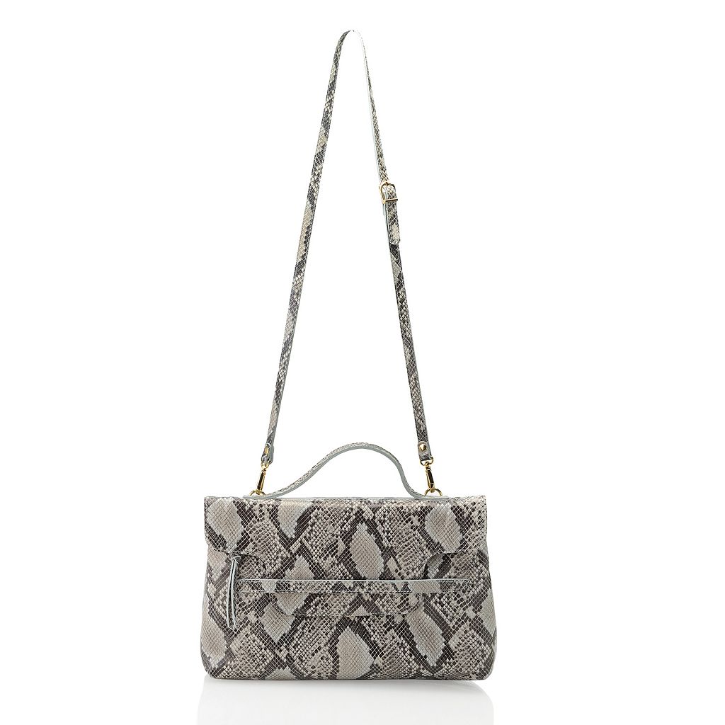 732-398 - Pietro NYC "Giana" Snake Embossed Leather Top Handle Bag w/ Removable Strap