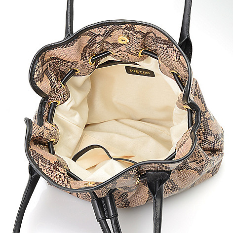 732-403- Pietro NYC "Carissa" Snake Embossed Leather Drawstring Shopper Tote Bag