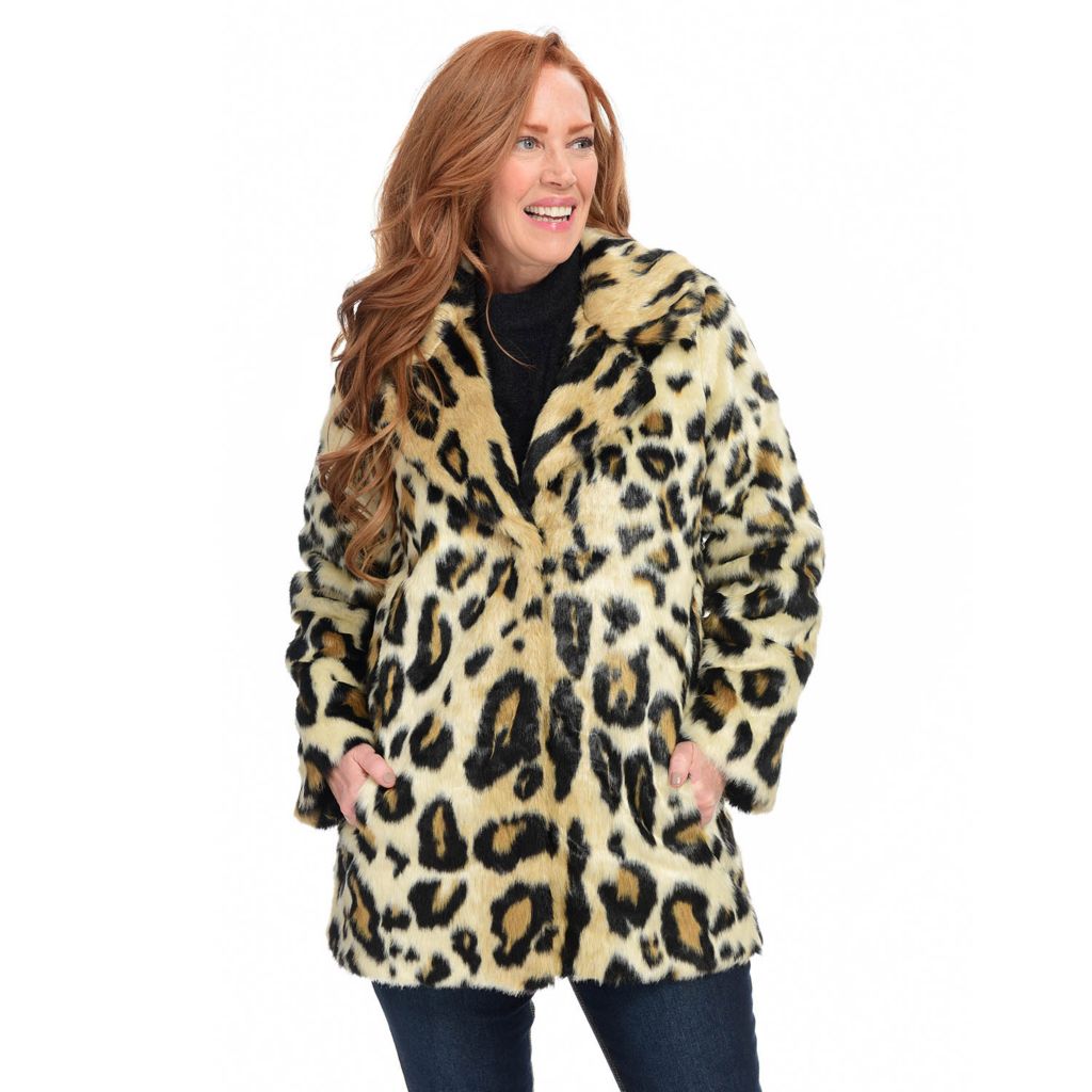 Leopard print faux hot sale fur coat plus size