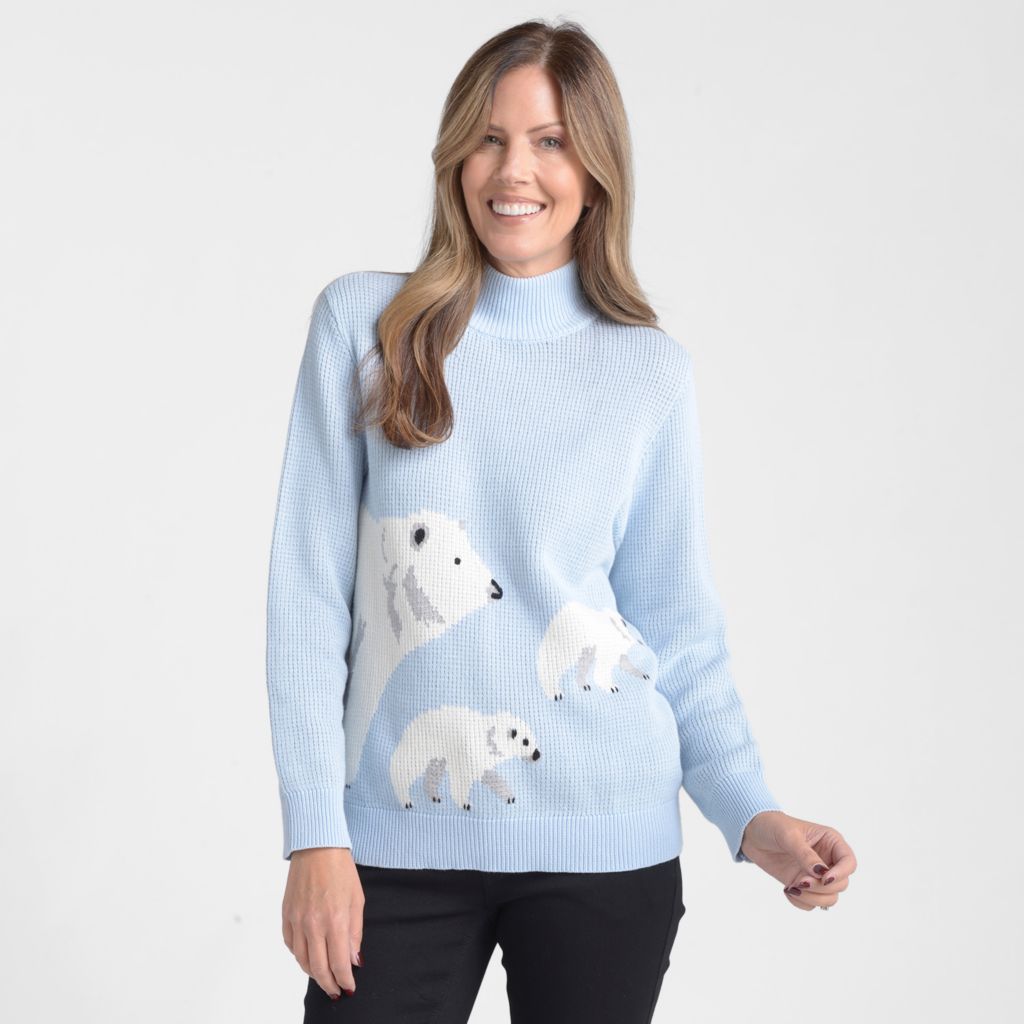 Christopher Banks C B Polar Bear Mock Neck Sweater ShopHQ