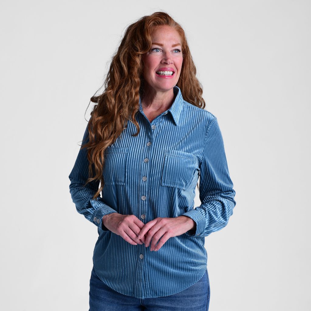 Indigo Thread Co.™, Velvet , Long Sleeve, Striped Shirt on sale at  shophq.com - 775-879