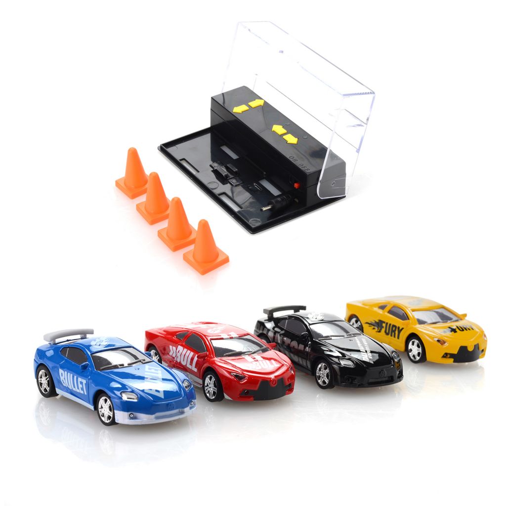 Pocket Racers Set of 4 Micro Cars w Remote Controls Cases on sale at shophq 001 908