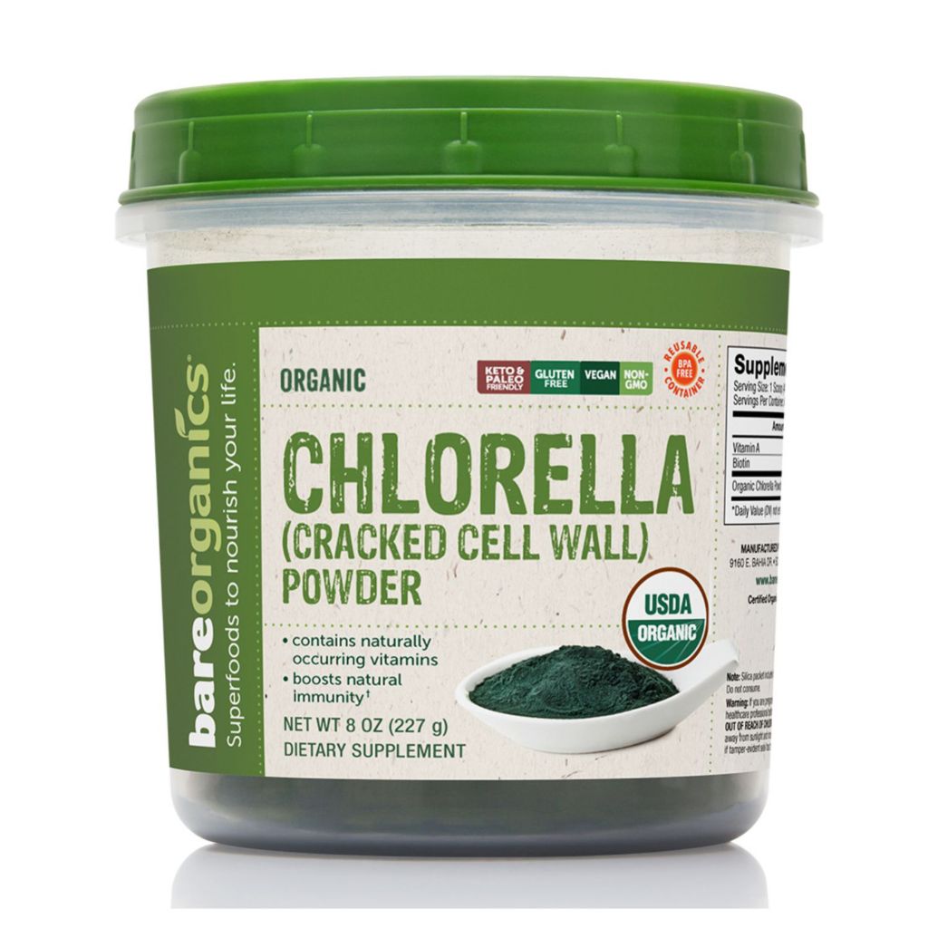 BareOrganics Chlorella (Cracked Cell Wall) Powder 8 oz - Organic ...