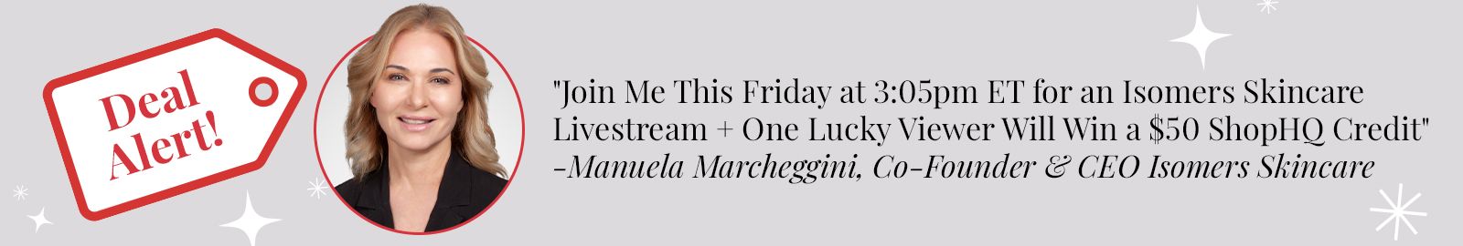 Isomers Skincare Livestream with Manuela This Friday at 3:05pm ET