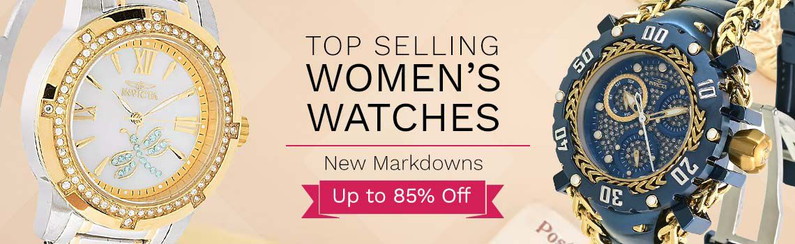 Top Selling Women's Watches  New Markdowns Up to 85% Off   |  694-385 Invicta Angel Women's Dragonfly Quartz Crystal Accented MOP Watch,  699-827 Invicta Gladiator Blue Label Quartz Chrono 0.57ctw Diamond Watch