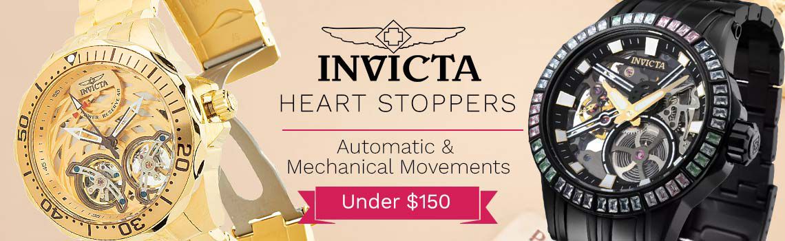 694-361 Invicta Grand Diver 47mm Auto Double Open Heart Bracelet Watch,  697-643 Invicta Open Heart Cristaux Mechanical Simulated Diamond Watch