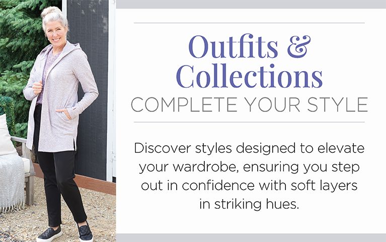 Outfits & Collections, complete your style. Discover styles designed to elevate your wardrobe, ensuring you step out in confidence with soft layers in striking hues.