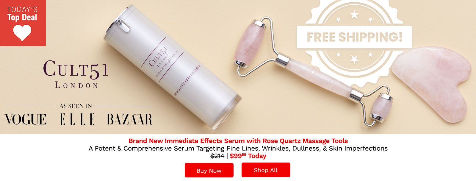 323-919 Cult51 Immediate Effects Serum w Rose Quartz Massage Tools