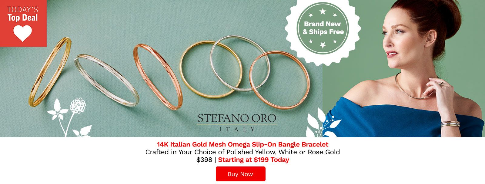211-436 Stefano Oro 14K Gold Polished Mesh Omega Slip-on Bangle Bracelet