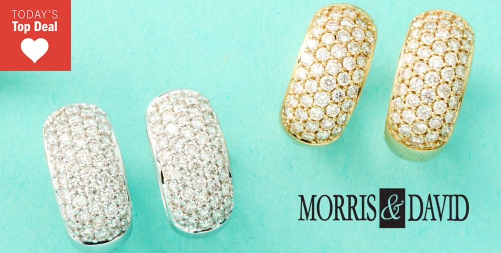 216-244 Morris & David 14K Gold 1.50ctw Pave Diamond Huggie Hoop Earrings