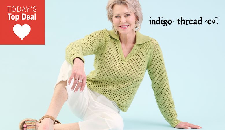 776-351 Indigo Thread Co.™ Mesh Stitch Collared Sweater