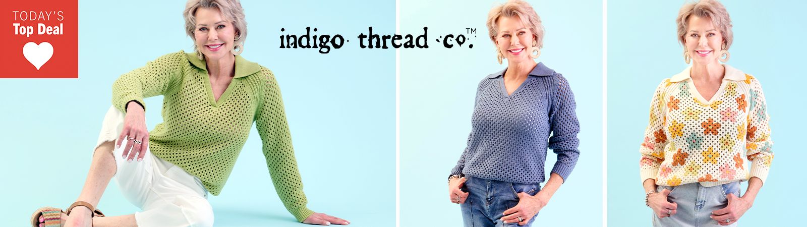 776-351 Indigo Thread Co.™ Mesh Stitch Collared Sweater