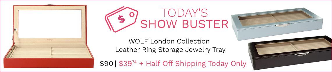 142-557 WOLF London Collection Leather Ring Storage Jewelry Tray w Lid