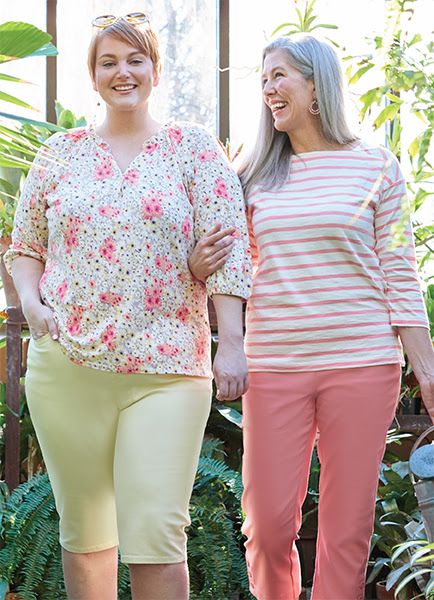 A few of our latest styles: tops with prints of floral beauty and pants that are perfect for the season!