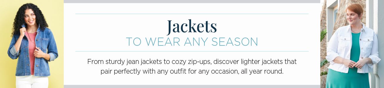Jackets to wear any season. From sturdy jean jackets to cozy zip-ups, discover lighter jackets that pair perfectly with any outfit for any occasion, all year round.
