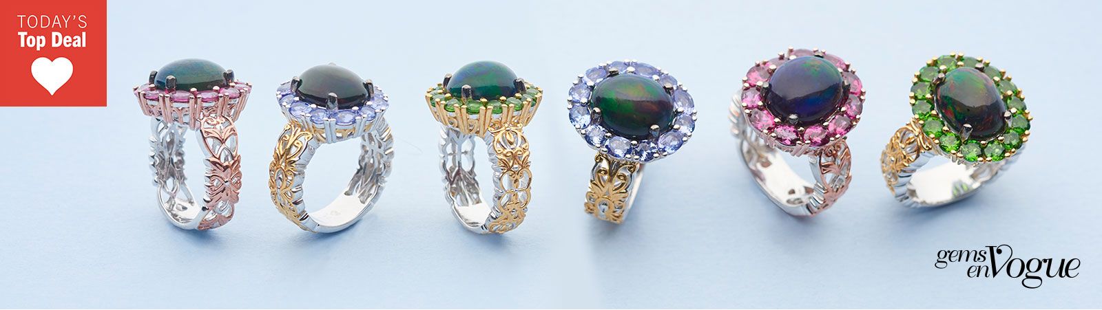 213-082 Gems en Vogue 12x10mm Oval Ethiopian Black Opal & Choice of Gemstone Ring