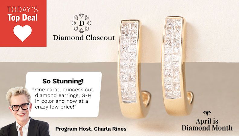 209-667 CLOSEOUT 14K Gold 0.96ctw Princess Cut Diamond J-Hoop Earrings
