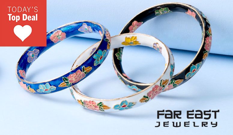 213-870 Far East Jewelry Choice of Spring or Classic Set of 3 Cloisonne Bangle Bracelets