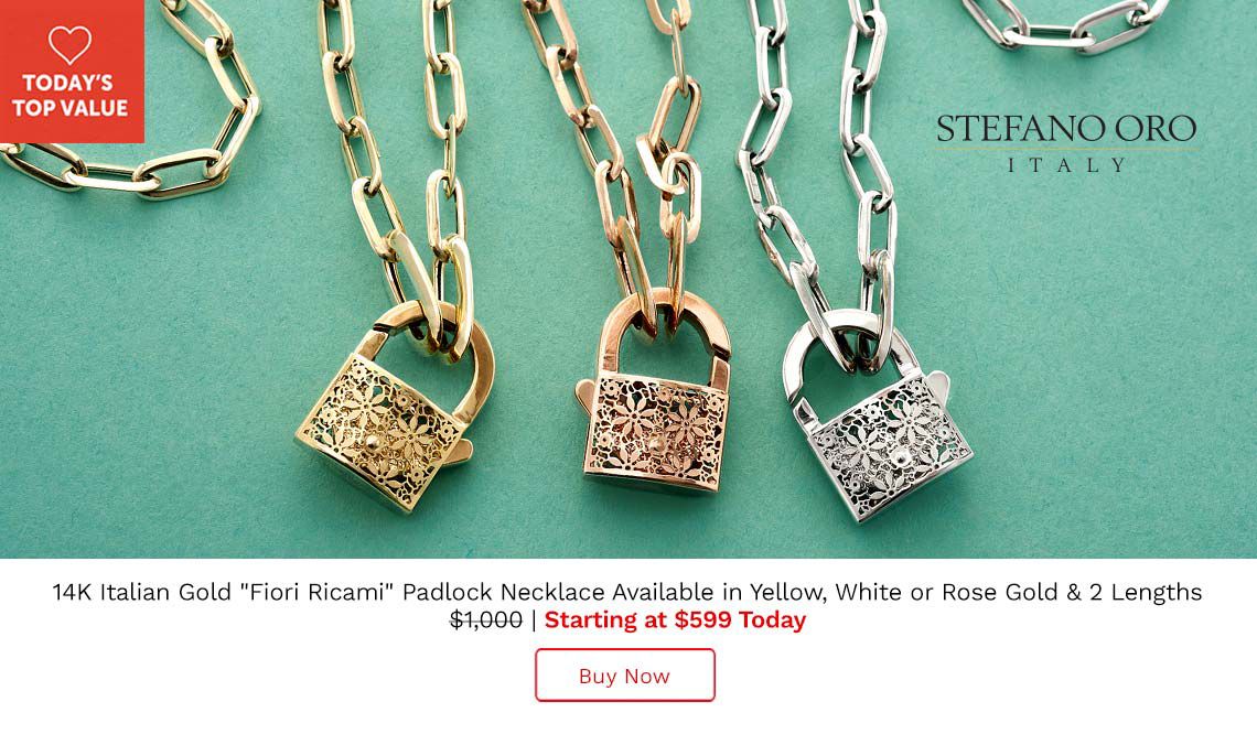 Stefano Oro, Fiori Ricami, 14K Gold Padlock, Clasp Convertible, Paperclip  Link Necklace