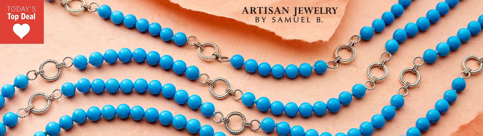 213-791 Artisan Silver by Samuel B. Turquoise Bead & Paperclip Link Station Necklace