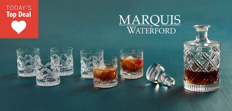 522-369 Marquis by Waterford Oblique Decanter & Set of 6 Tumblers