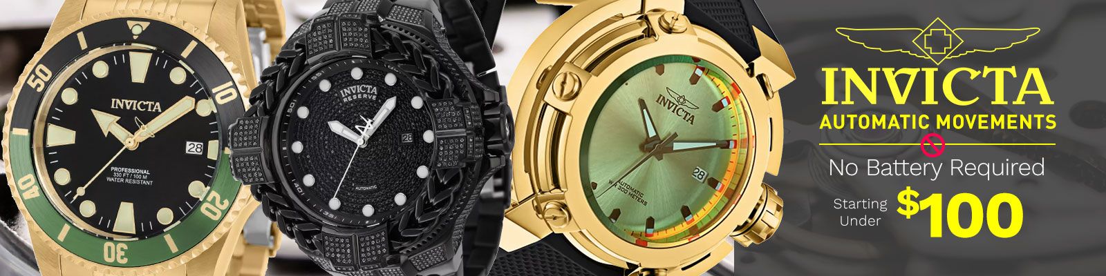 Invicta   Automatic Movements   No Battery Required  Starting Under $100  ft. 659-225 | 925-639 | 928-376 | 923-466