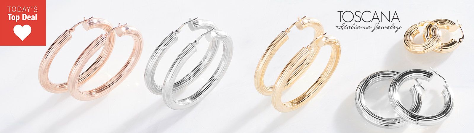 213-264 Toscana Italiana Gold or Platinum Plated Rigato Round Tubing Hoop Earrings