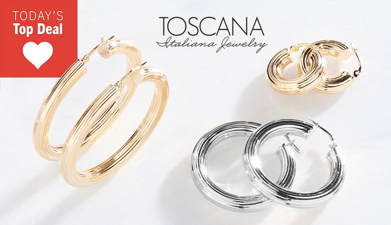 213-264 Toscana Italiana Gold or Platinum Plated Rigato Round Tubing Hoop Earrings