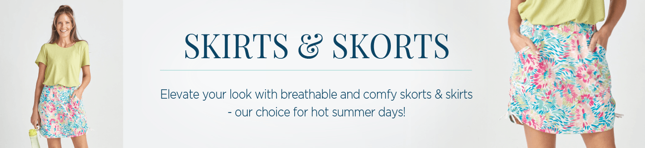 Skirts & Skorts. Elevate your look with breathable and comfy skorts & skirts - our choice for hot summer days!