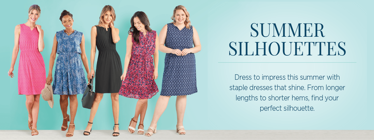 Summer Silhouettes. Dress to impress this summer with staple dresses that shine. From longer lengths to shorter hems, find your perfect silhouette.