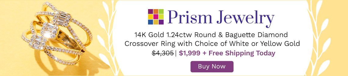 207-024 Prism Jewelry 14K Gold 1.24ctw Round & Baguette Diamond Crossover Ring