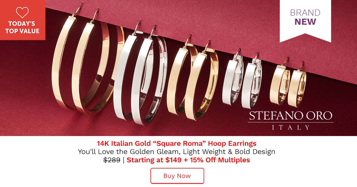207-825 Stefano Oro 14K Gold Tubing Square Roma Choice of Size Hoop Earrings