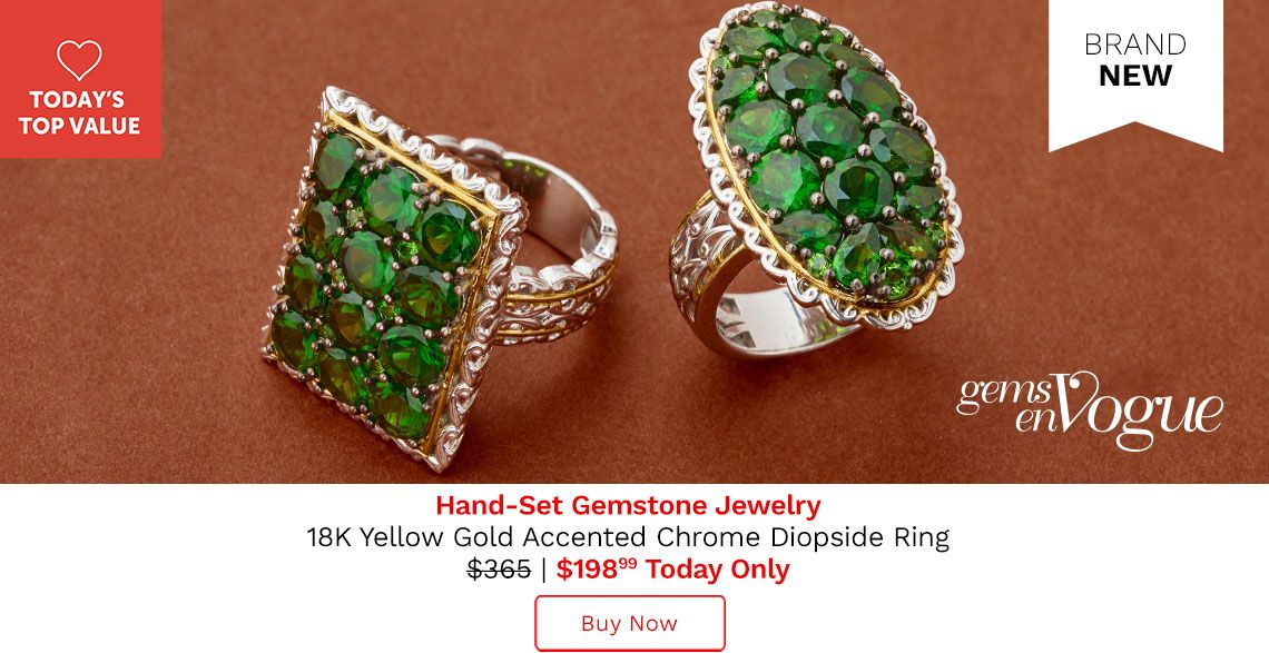 208-394 Gems en Vogue 18k Yellow Gold Accented Choice of Shape Chrome Diopside Ring