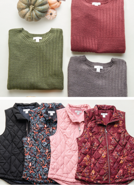 Vests and sweaters for Autumn: just a fraction of the Tops that Christopher & Banks has for your style needs!