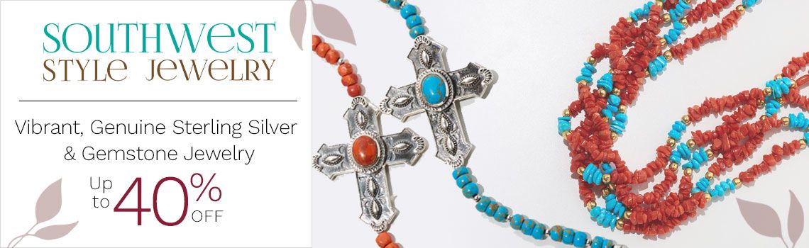 202-624 Southwest Style 14K Gold Plated Coral & Turquoise Nugget Necklace,  202-549 Southwest Style Choice of Mojave Turquoise Bead Cross Bracelet