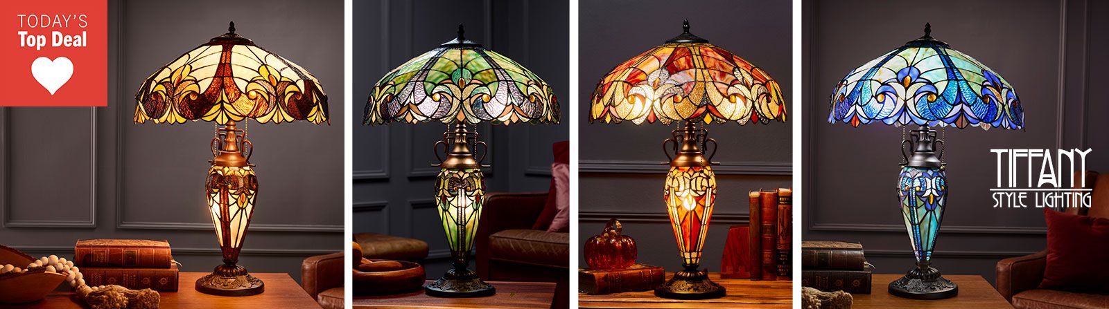 487-269 Tiffany-Style 24 Inch Double Lit Stained Glass Table Lamp