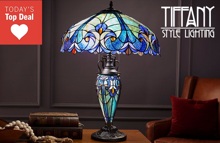 487-269 Tiffany-Style 24 Inch Double Lit Stained Glass Table Lamp