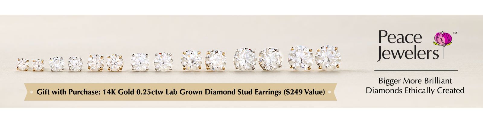 Peace Jewelers | 210-215 14K Gold Choice of Carat Weight Cultured Diamond Stud Earrings