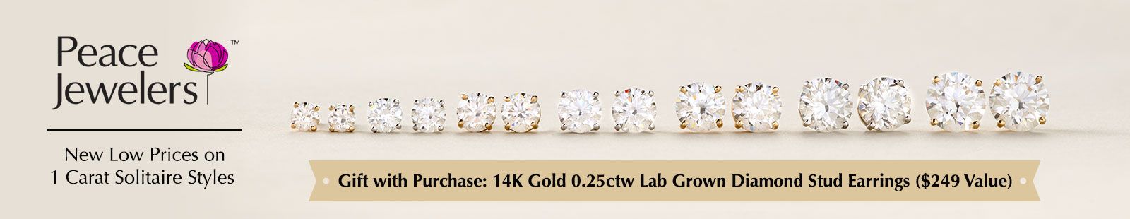 Peace Jewelers | 210-215 14K Gold Choice of Carat Weight Cultured Diamond Stud Earrings