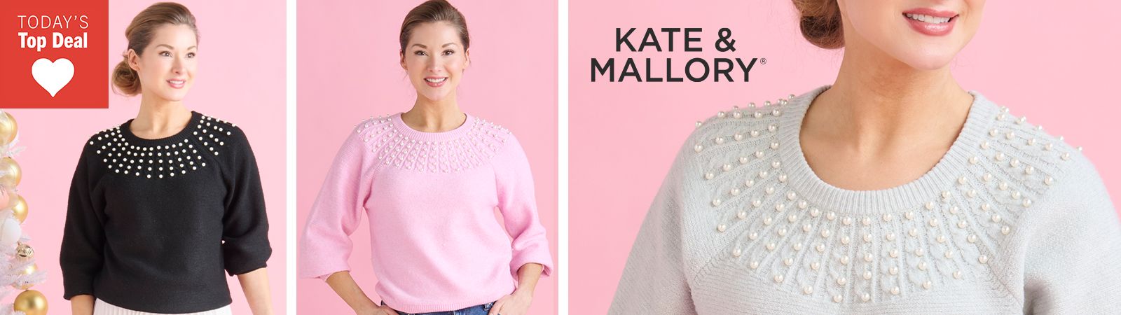 774-626 Kate & Mallory® Pearl Yoke Detailed Pullover Sweater