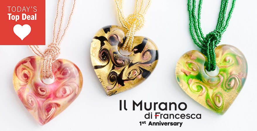 215-598 Il Murano di Francesca 52.4mm Murano Glass Heart Pendant 3-Strand Necklace