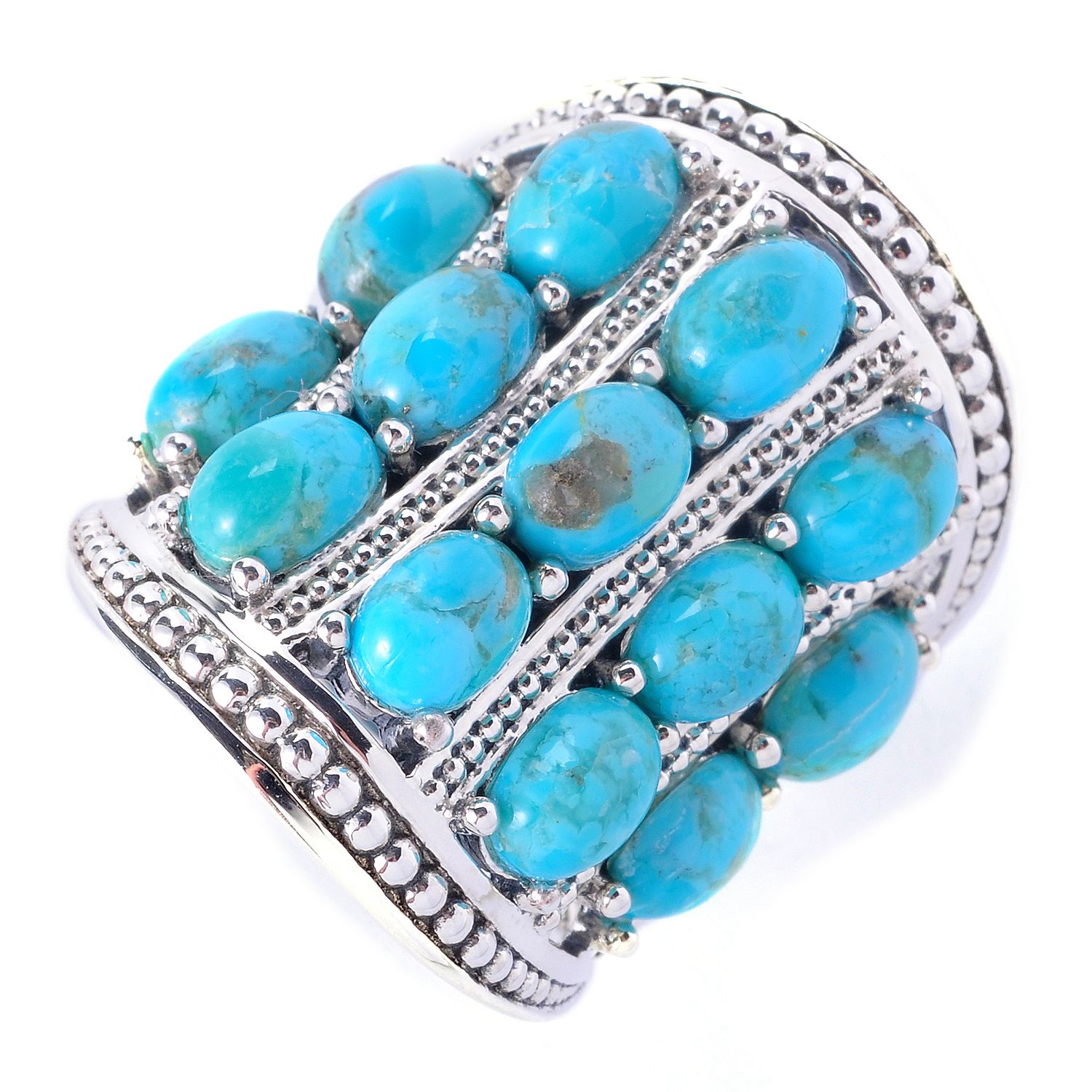 127-627 - Gem Insider® Sterling Silver 6 x 4mm Oval Multi Row Turquoise Ring