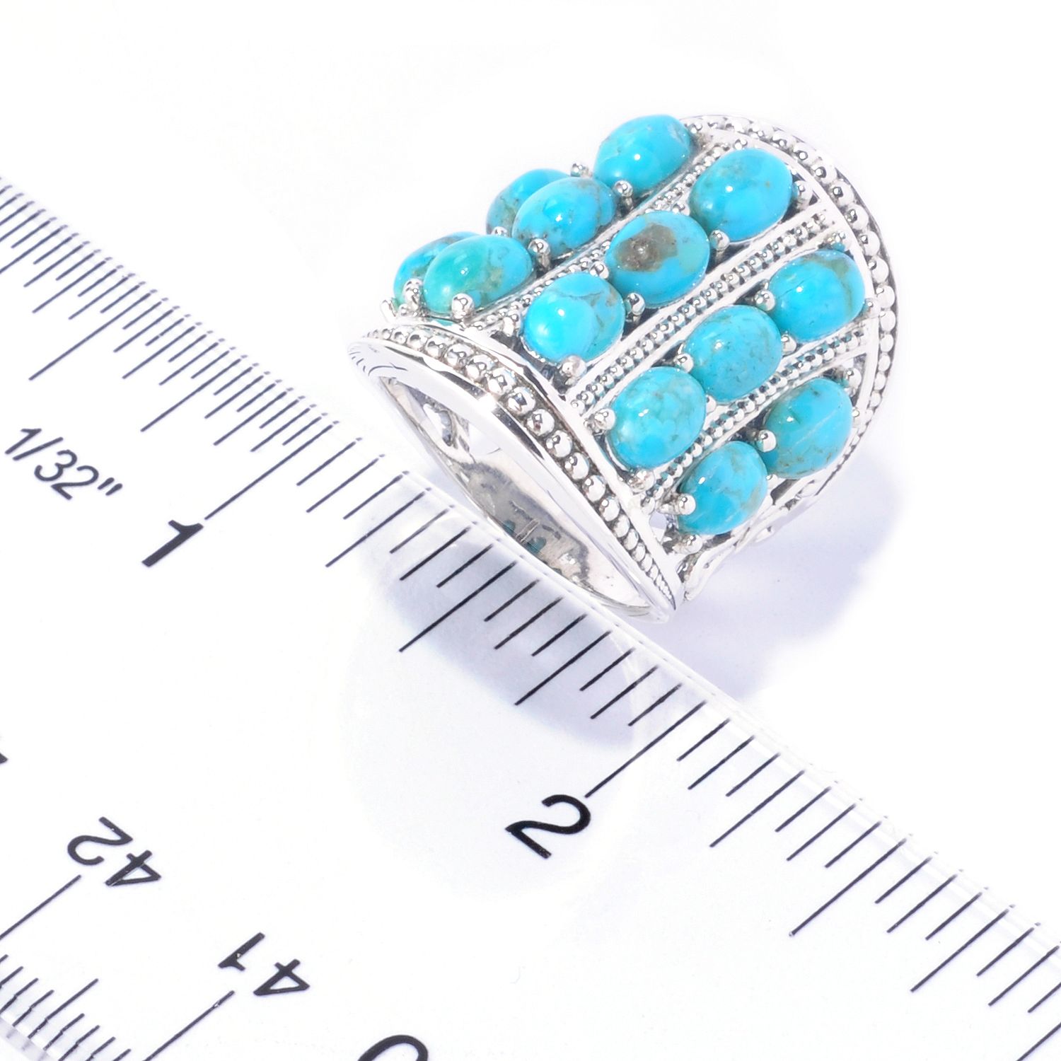 127-627 - Gem Insider® Sterling Silver 6 x 4mm Oval Multi Row Turquoise Ring 27 - Gem Insider® Sterling Silver 6 x 4mm Oval Multi Row Turquoise Ring