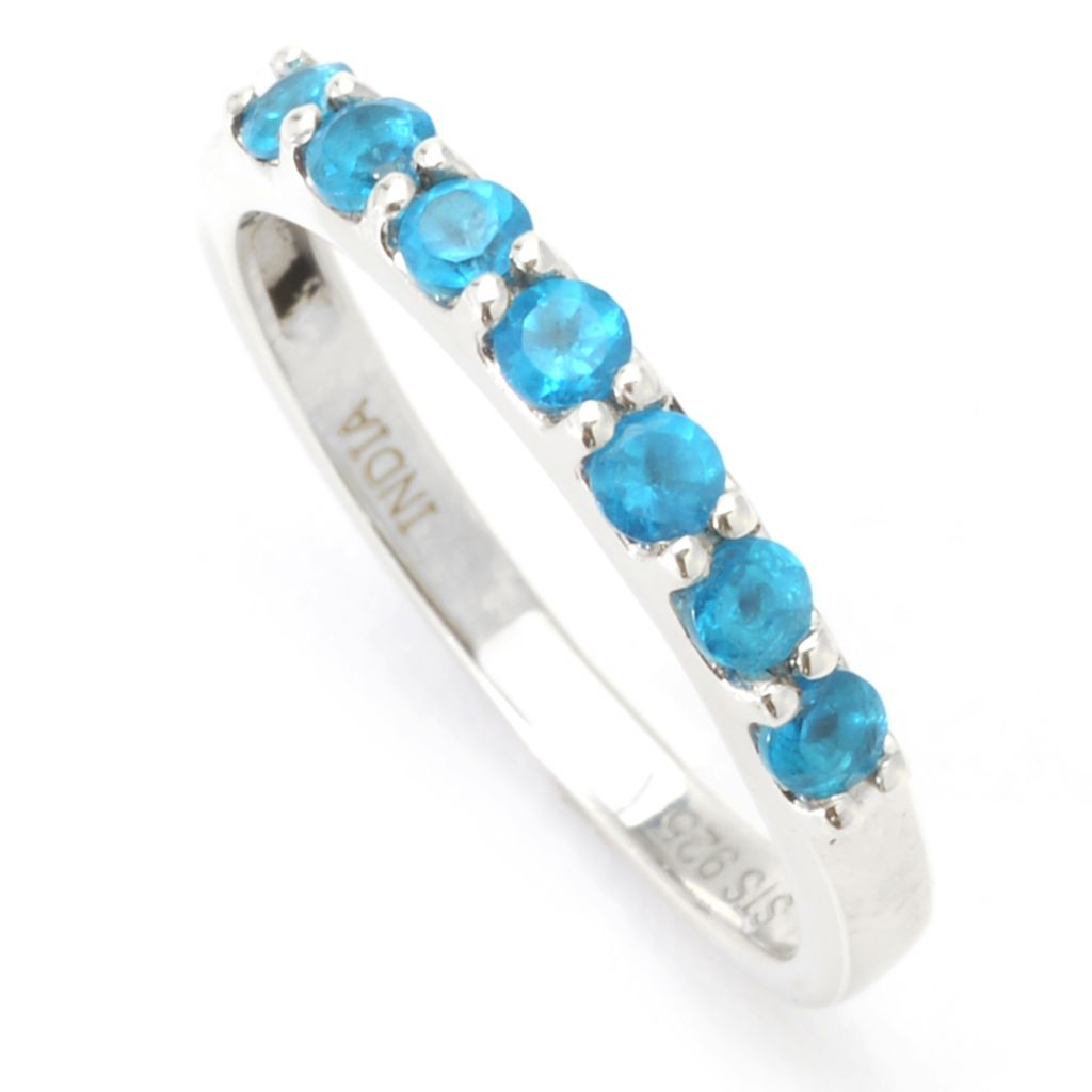 Sterling Silver Stackable Expressions Light Aquamarine & Diamond Alternating Eternity Ring Sterling Silver Stackable Expressions Light Aquamarine & Diamond Alternating Eternity Ring