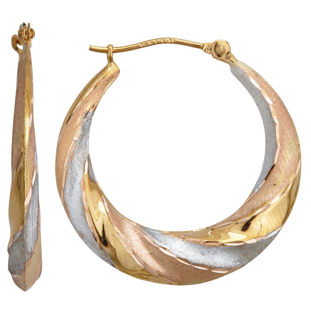 14K White Metal Fashion Grooved Hoop Earrings 14K White Metal Fashion Grooved Hoop Earrings